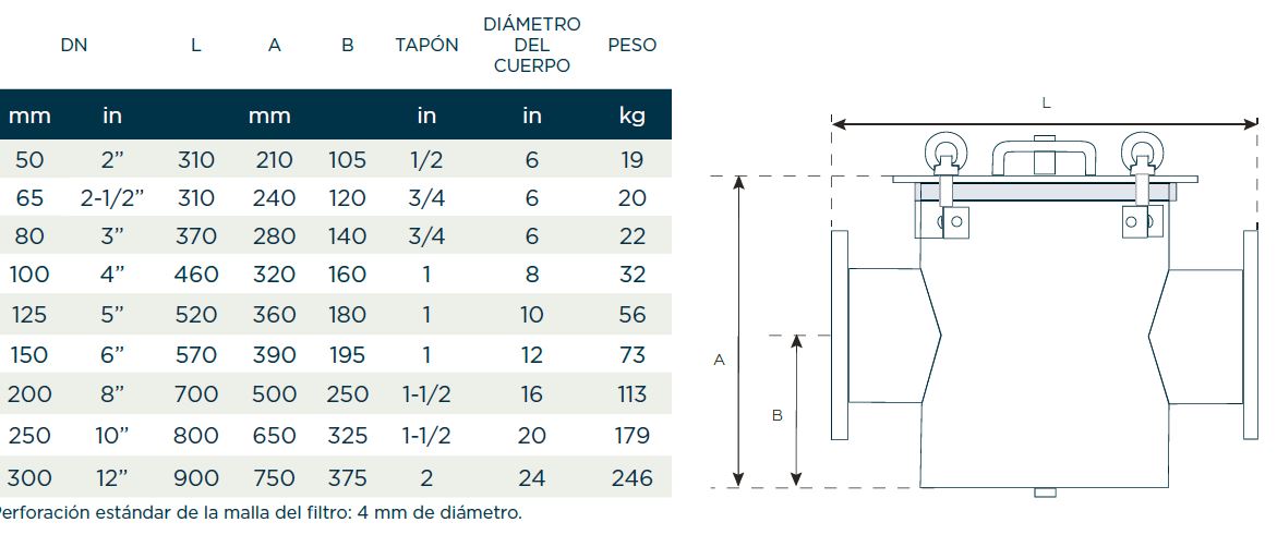 dimensiones filtro de canasta